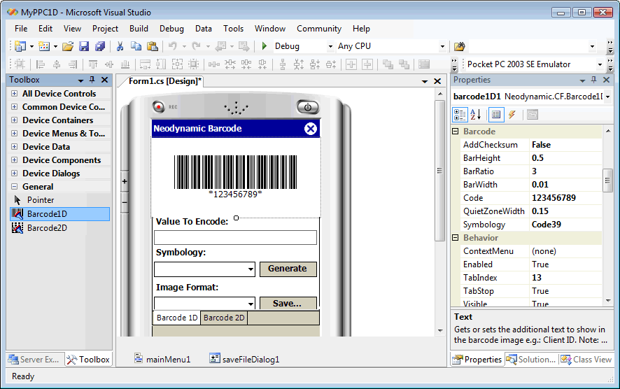 Click to view Barcode Professional for .NET Compact Framework 2.0 screenshot