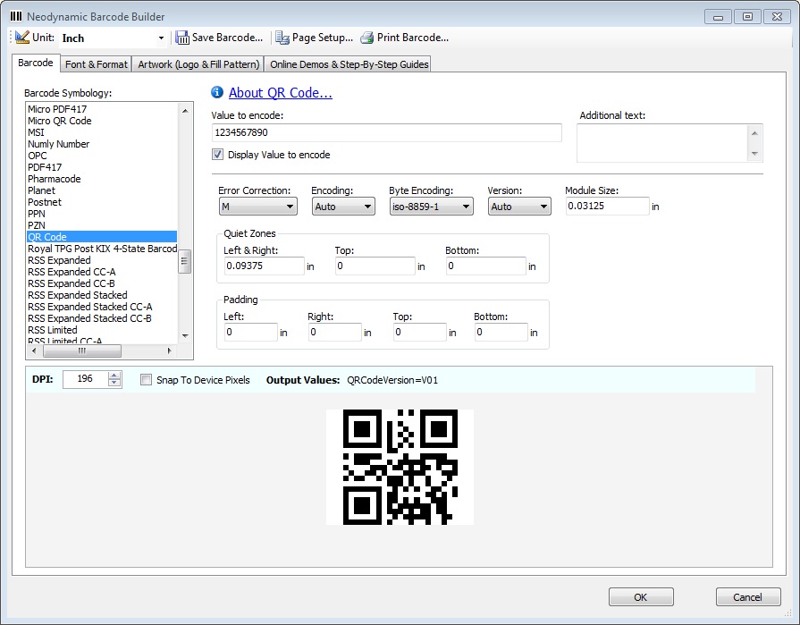 Barcode Settings - Barcode tab