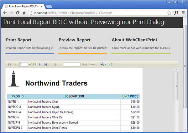 Print RDLC Local Report without Preview or Print Dialog